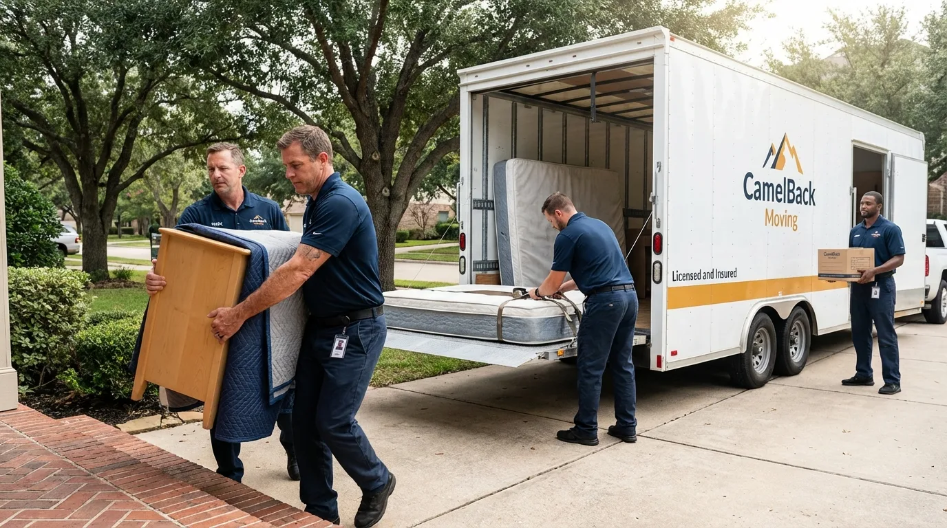 Crew loading residential truck for cross-state move from Green Valley, AZ