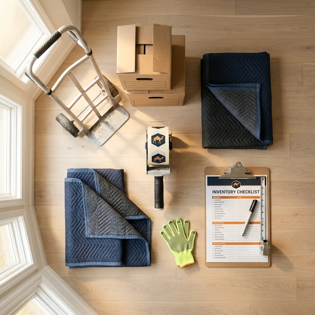 Professional moving supplies and packing materials layout for Green Valley residential relocations